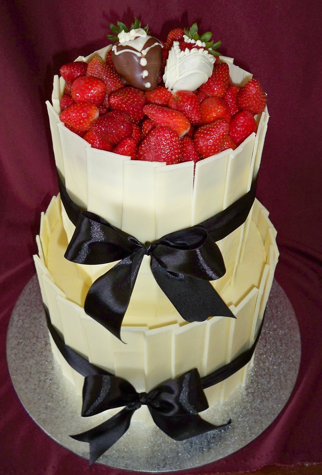square chocolate cake with strawberries tier+double+high+with+strawberries.