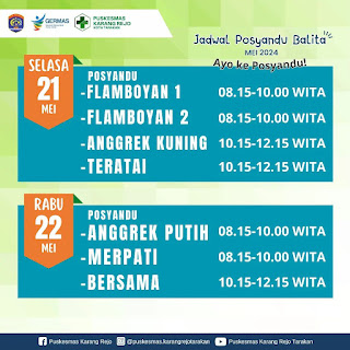 Jadwal Posyandu Puskesmas Karang Rejo Bulan Mei Tahun 2024