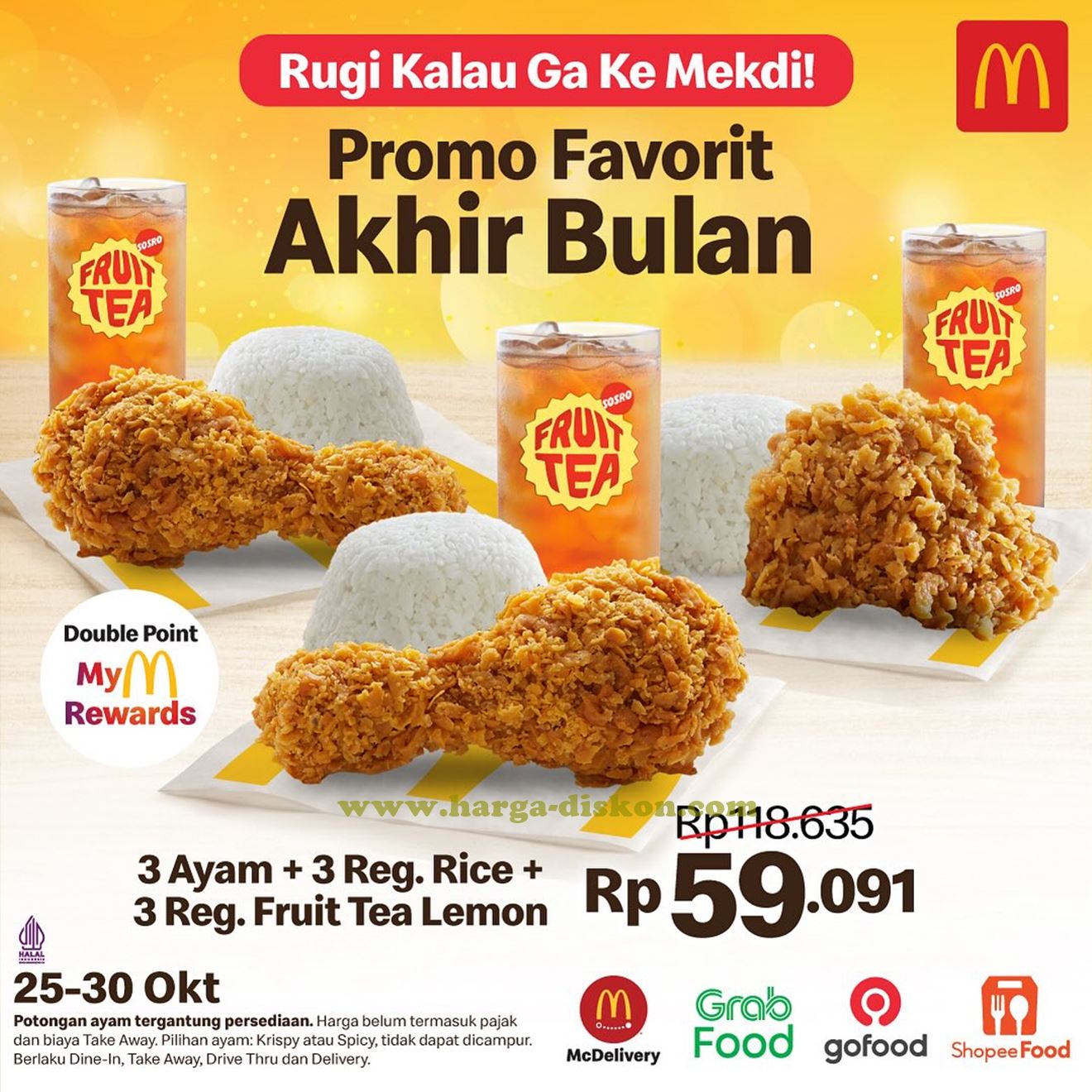 Promo McDonalds 3 Ayam + 3 Nasi + 3 Minuman Rp59.091 Periode 25 - 30 Oktober 2023