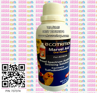 UltraCare Marvel Aid adalah Suplemen obat antibiotik untuk burung. Membantu mengurangi gejala yang disebabkan oleh infeksi bakteri yang mengakibatkan bulu rontok, kantuk, diare, kehilangan nafsu makan, kehilangan berat badan, nasal discharge dan kesulitan bernapas. Ditujukan untuk penggunaan oral.