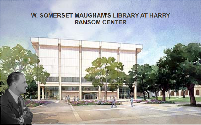 a collage of Somerset Maugham photo and drawing of Harry Ransom Center