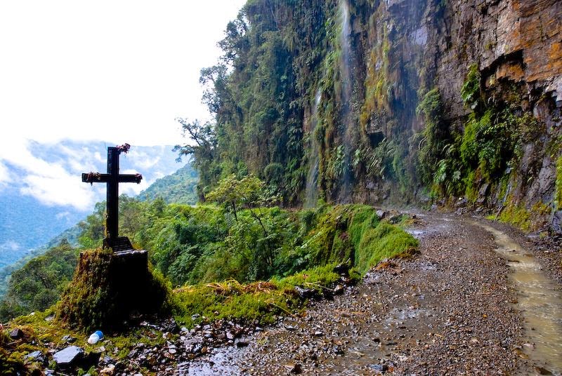 Death Road in the Yungas region of Bolivia, also called Grove's Road, Coroico Road, Camino de las Yungas and Road of fate. Leading from La Paz to Coroico, 56 kilometres northeast of La Paz in the Yungas region of Bolivia.