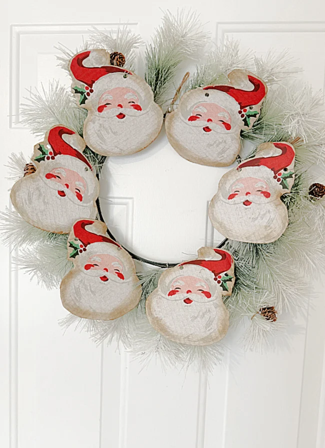 Santa head wreath on door