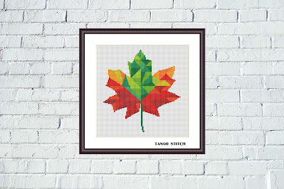 Geometric maple leaf cross stitch pattern - Tango Stitch