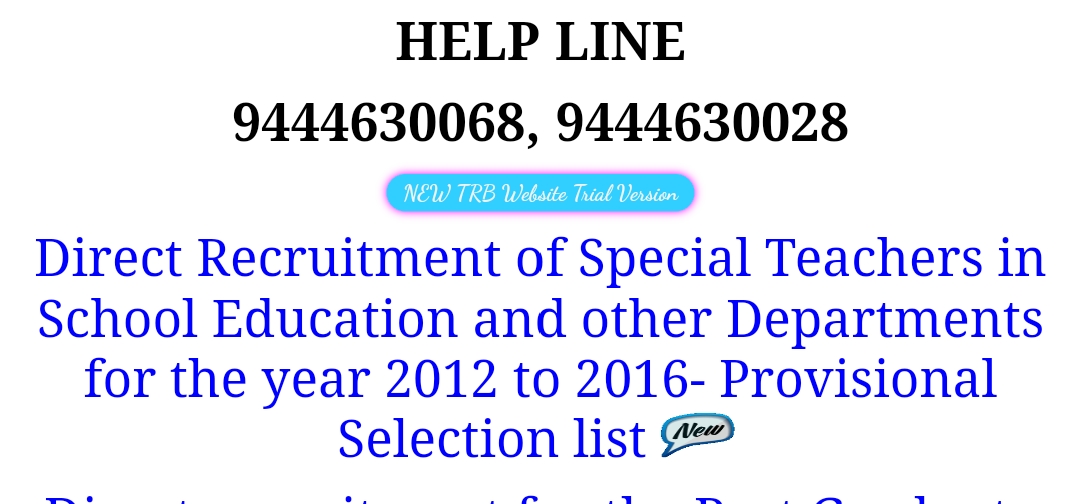 Direct Recruitment of Special Teachers in School Education and other Departments for the year 2012 to 2016