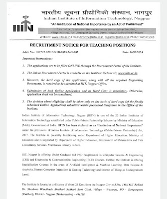 IIIT Nagpur Recruitment 2024 Notification for 16 Posts
