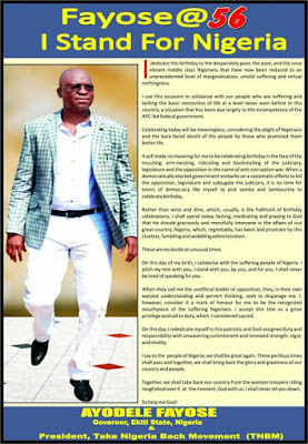 Fayose Celebrates His 56th Birthday, Says, "I Stand For Nigeria"