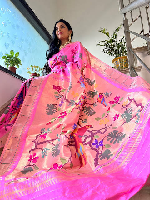 Silk paithani saree jamdani all over