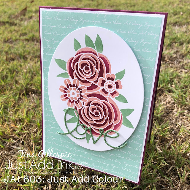 scissorspapercard, Stampin' Up!, Just Add Ink, Butterflies & Flowers Masks, Expressions Thinlits, Timeless Tulips, Subtles DSP