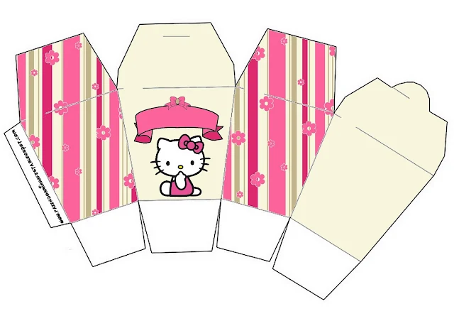 Hello Kitty with Flowers, Free Printable Chinese Take Away Box. 