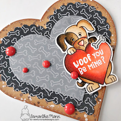 Woof You Be Mine Card by Samantha Mann for Newton's Nook Designs, Valentine's Day, Puppy, Shaped Card, Card Making, Cards, #newtonsnook #newtonsnookdesigns #valentinesday #valentine #cardmaking #shapedcard #handmadecards