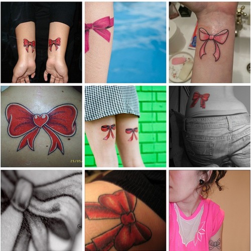 ribbon bow tattoo. pink ow tattoos.