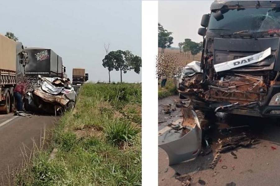 Acidente violento na BR 364, entre Vilhena e Pimenta Bueno, envolveu carretas e ônibus e deixou policial militar preso às ferragens