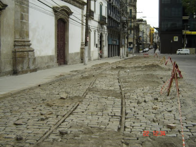 Trilhos no centro de Santos. Foto de Emilio Pechini em 22/02/2009