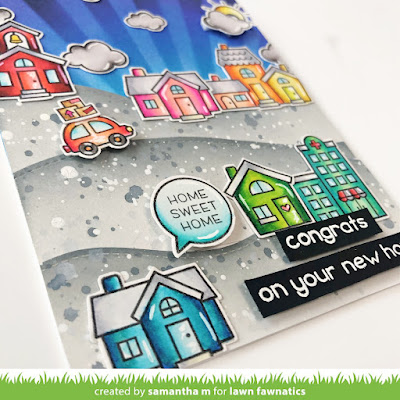 Congrats On Your New Home Card by Samantha Mann for Lawn Fawnatics Challenge, New Home Card, New Home, Distress Inks, Ink Blending, Die Cutting, handmade cards, card making, #lawnfawn #lawnfawnatics #distressinks #newhome #cardmaking #handmadecards