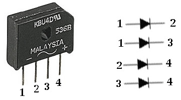 Hình 5 - Mạch chỉnh lưu sử dụng cầu đi ốt 4 trong 1