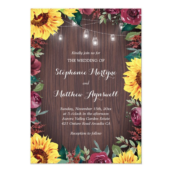 Sunflower Mason Jar Wedding Invitation Templates