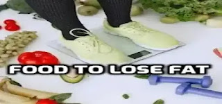 food to lose fat. A person standing on scales is shown up close.