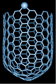 Thousands of times smaller than the average human hair, carbon nanotubes are extremely long and thin yet strong, making them a key nanotechnology structure. Credit: NASA Ames Research Center.