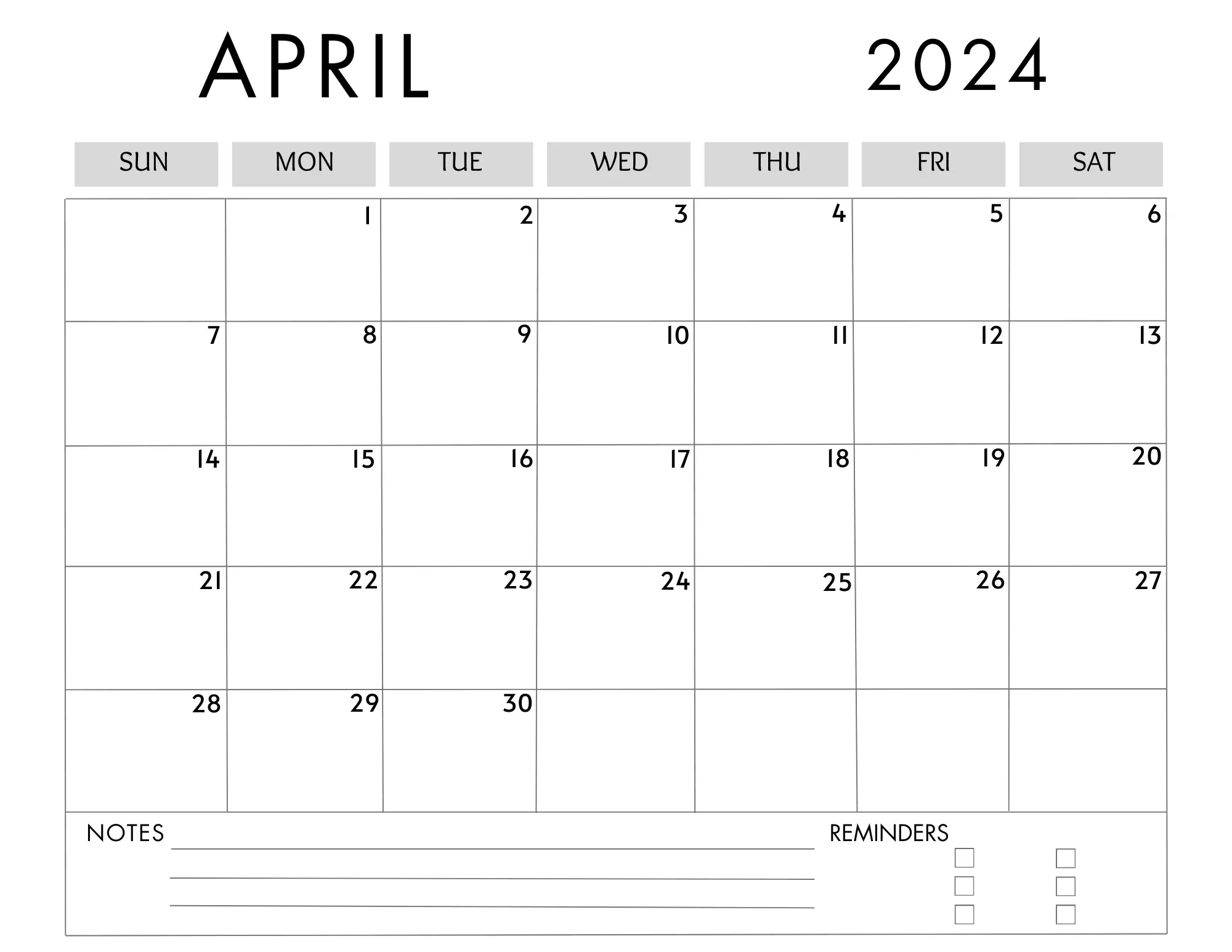 april 2024 calendar printable