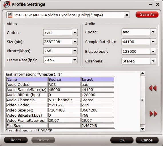 PSP video settings