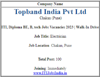 Topband India Pvt Ltd ITI, Diploma BE, B-tech Jobs Vacancies 2023 | Walk-In Drive Campus Placement