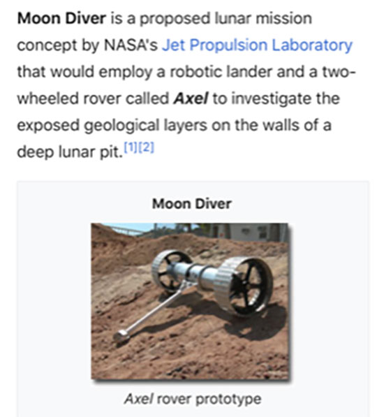 Proposed NASA Axel rover that uses tether to repel into lunar pits (Source: Wikipedia)