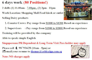 Job Ads for counter crew in shopping mall