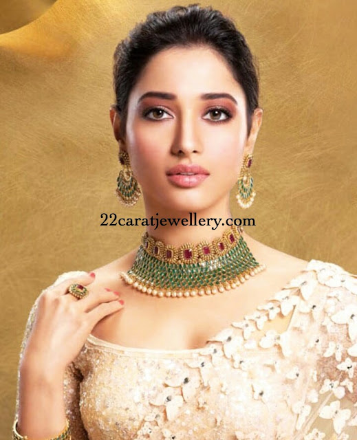 Tamannah in Uncut Diamond Emerald Choker