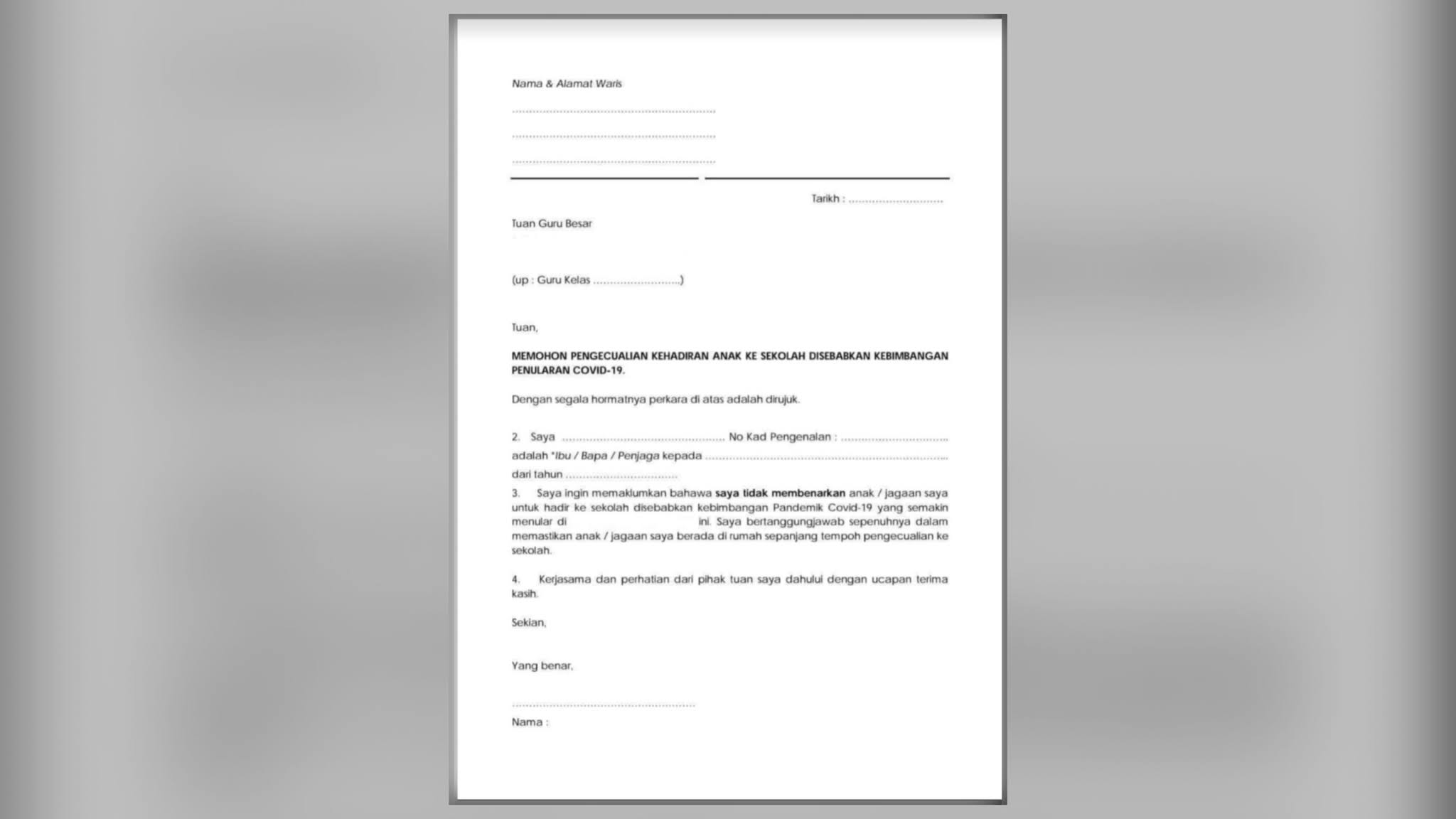 Format Surat Kebenaran Murid Sekolah Terkini