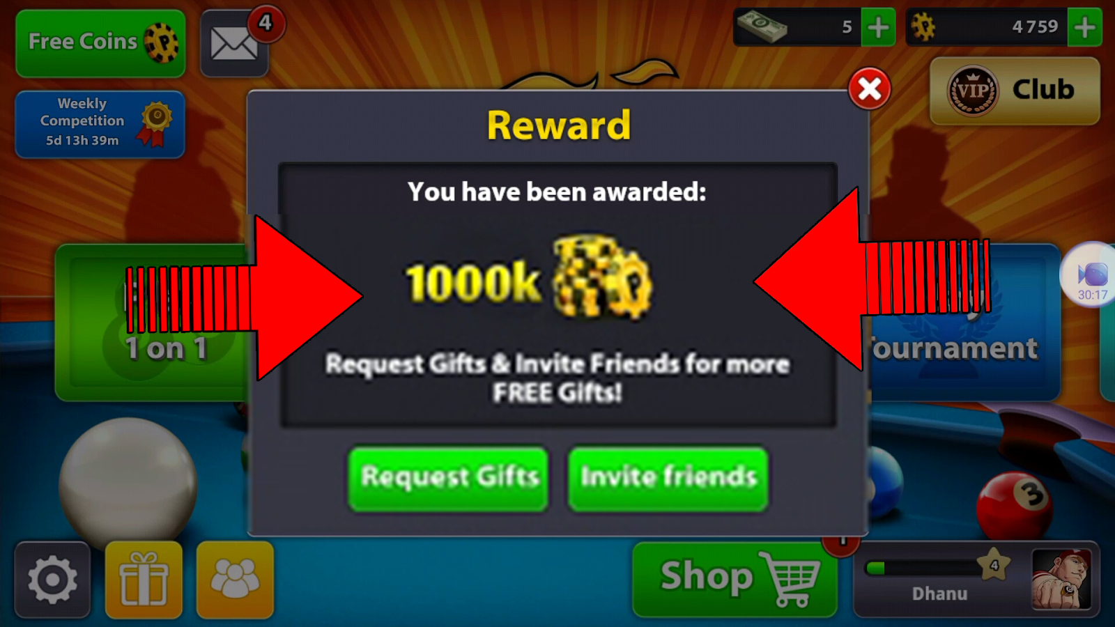 8 Ball Pool Free Pool Fanatic Cue + Some Rewards Coins 7th ... - 