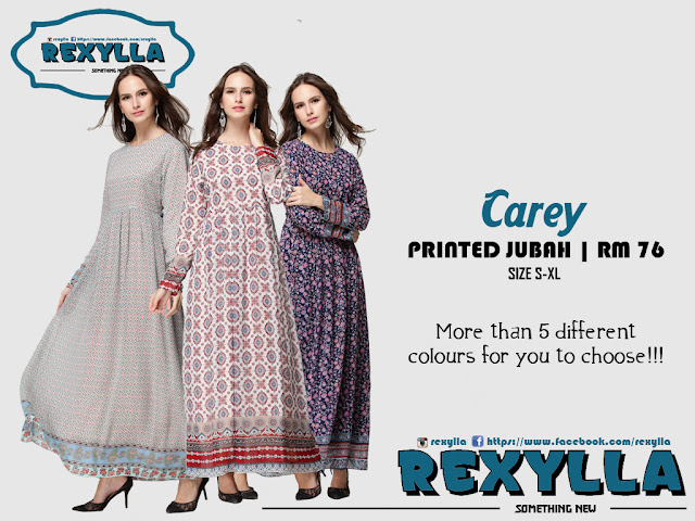 rexylla, printed jubah, pleated, carey collection