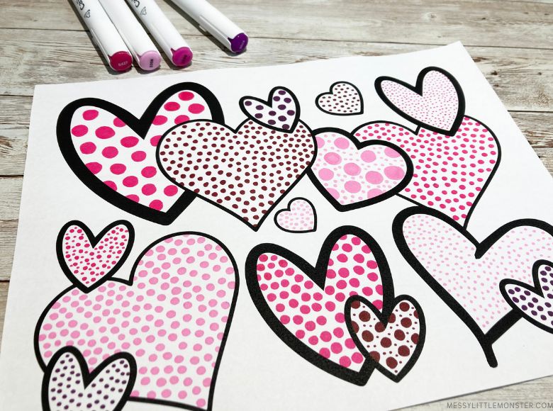 Pointillism heart art project for kids