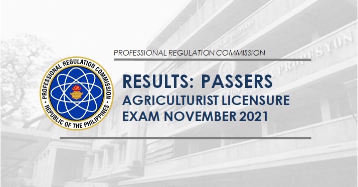 RESULT: November 2021 Agriculturist board exam list of passers