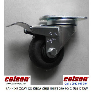 Bánh xe nhựa chịu nhiệt Colson 3 inch xoay khóa | A2-3346-52HT-BRK4 banhxepu.net