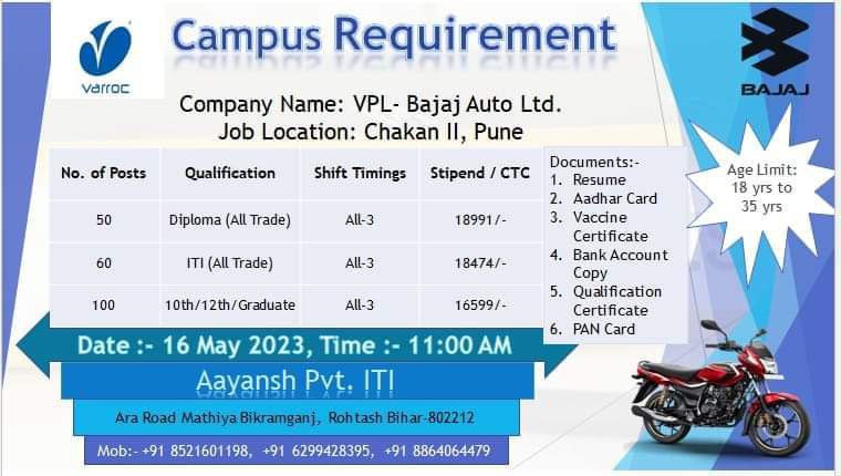 Bajaj Auto Recruitment 2023 |  Chakan , Pune