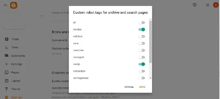 Custom robots header tags settings in blogger Custom robots header tags setting in blogger-Archive and search pages