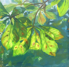 Kastanienblätter, Ölbild, pleinairmalerei