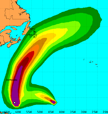 Hurrikan OPHELIA: Zwei Abweichungen von der gestrigen Vorhersage sind bedeutend für Bermuda, Ophelia, major hurricane, Verlauf, Vorhersage Forecast Prognose, aktuell, September, Oktober, 2011, Hurrikansaison 2011, Satellitenbild Satellitenbilder, Bermudas, Atlantik, 