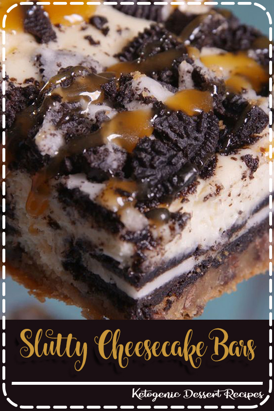 Slutty Cheesecake Bars - with chocolate chips on top instead of crushed Oreos? #sluttycheesecakebars #cheesecake #chocolatechip #crushedoreos #dessert #dessertrecipes
