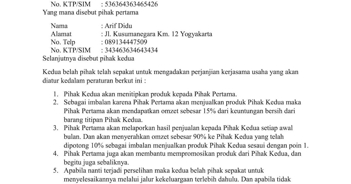 Contoh Surat Perjanjian Word - Surat 26