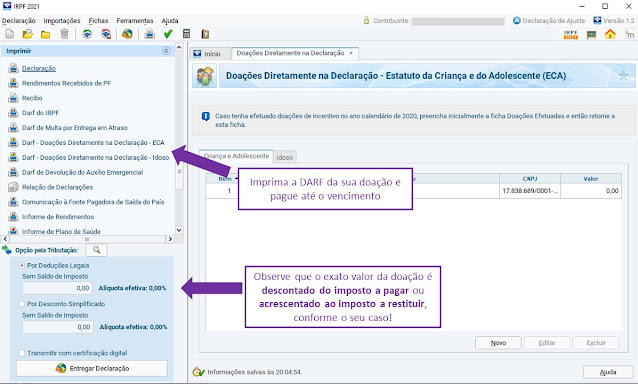 imprima a DARF da sua doação