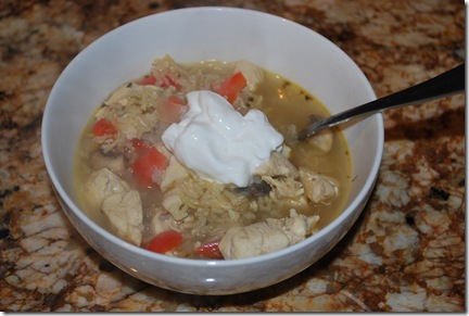 Mushroom-bell pepper-chicken soup