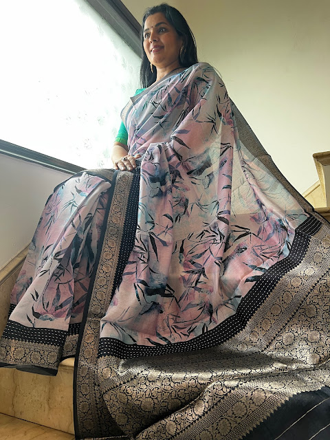 Handloom Silk Chanderi Sarees with Hand-done Kantha Stitch and Unique Digital Prints