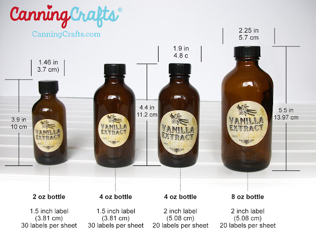 Vanilla Extract Bottle & Label Size Chart | CanningCrafts.com