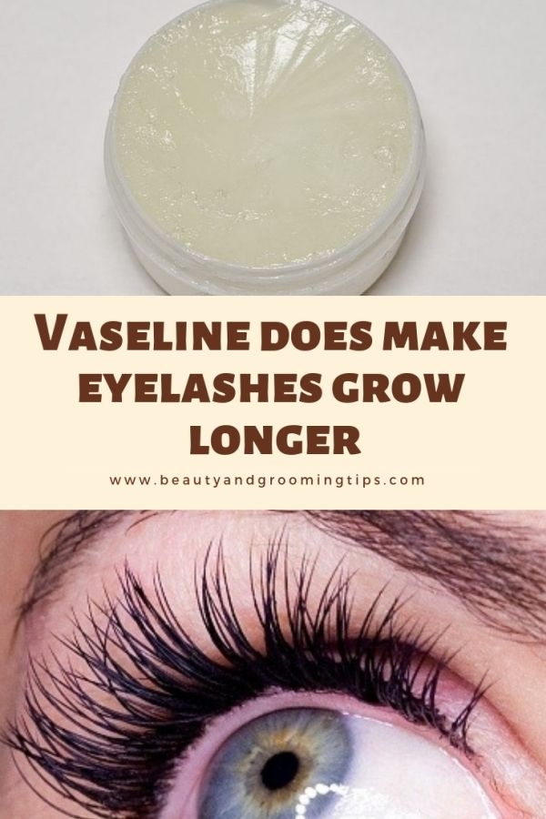 photo of vaseline and an eye with thick, long eyelashes