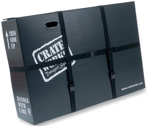 CrateWorks Pro XL-C Bike Box The CrateWorks Pro XL-C Bike Box folds flat when not in use, or from the center into a compact nodule. Super Strong when assembled with over 400 sq.inches of hook and loop fasteners at the corners.