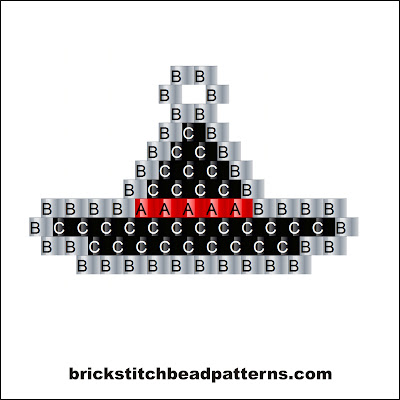 Click for a larger image of the Mini Witch Hat Halloween bead pattern labeled color chart.