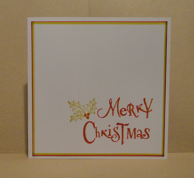 CAS Christmas card, Merry Christmas with holly, in lime and red