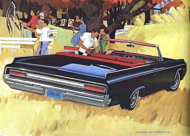 a 1964 black Oldsmobile advertising illustration